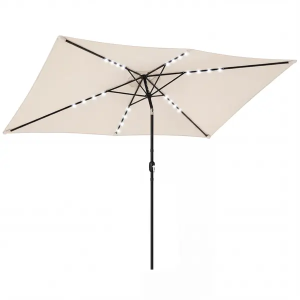 Outsunny Umbrelă de grădină cu 24 LED-uri solare Prelată înclinabilă Tija metalică 2,9x2,5 m crem | Aosom Romania