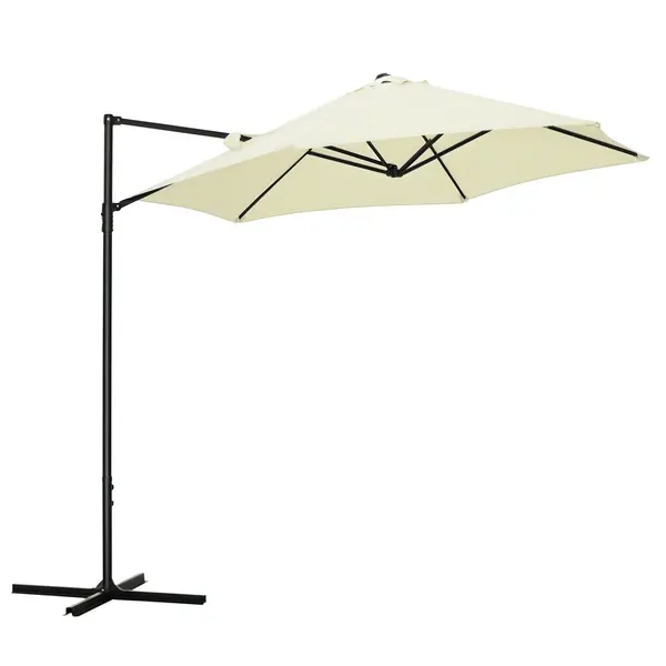Outsunny Umbrelă de Grădină cu Rotație la 360°, Braț cu Bază în Cruce și Orificiu de Ventilație, Ø256x245 cm, Bej | Aosom Romania
