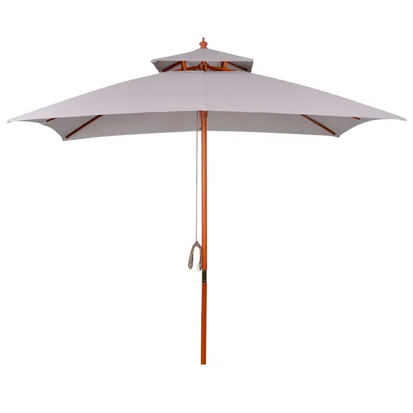 Outsunny Umbrelă de Grădină cu Sistem cu Coardă și Parasolar cu 2 Niveluri, 300x300x297 cm, Gri | Aosom Romania
