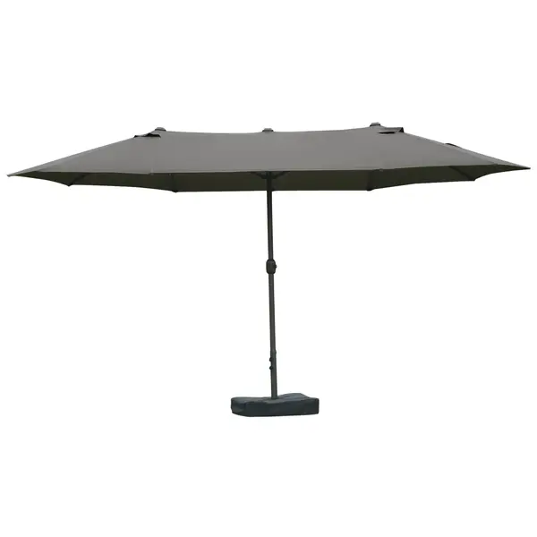 Outsunny Umbrelă de grădină exterioară, umbrelă dublă rectangulară 4,6L x 2,7l x 2,4H m cu deschidere și închidere cu manivelă, saci de greutate și bază incluse, pentru balcon, piscină, gri | Aosom Romania