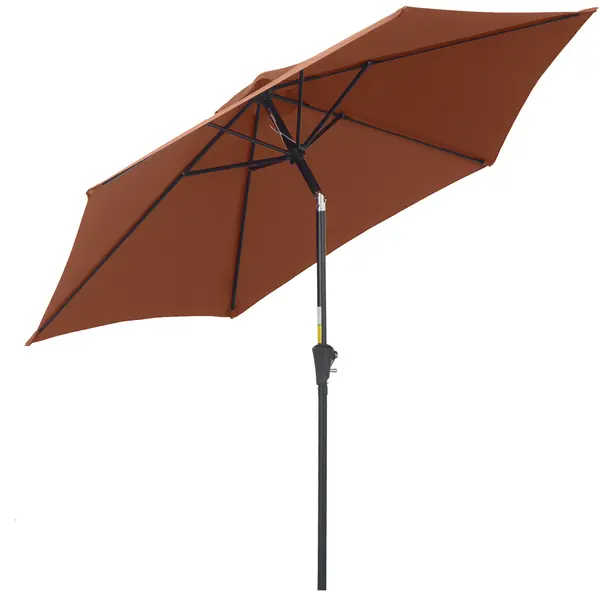 Outsunny Umbrelă de Grădină Înclinabilă cu Manivelă și 6 Spițe din Aluminiu, 2.6x2.35 m, Cafeniu | Aosom Romania
