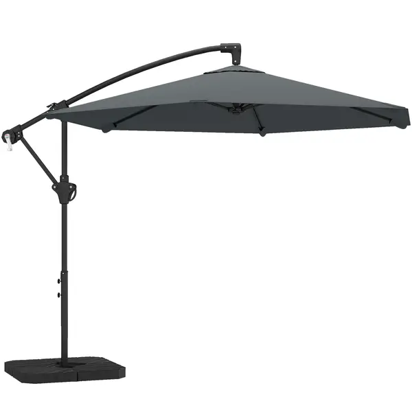 Outsunny Umbrelă de Grădină Offset 3x3 m, Umbrelă de Exterior cu Greutăți Reumplibile, Bază în Formă de Cruce, Sistem de Blocare, Manivelă, pentru Piscină Terasă, UV 30+, Gri Închis | Aosom Romania