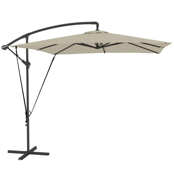 Outsunny Umbrelă de Grădină Suspendată 2.47x2.47 m, Umbrelă de Exterior cu Bază în Cruce, Corzi Antivânt, Bej | Aosom Romania