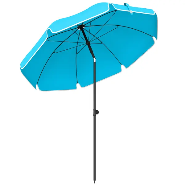 Outsunny Umbrelă de plajă Ø150 cm rezistentă la apă pliabilă umbrelă pentru plajă cu ancoră de nisip înclinare reglabilă husă Albastru | Aosom Romania