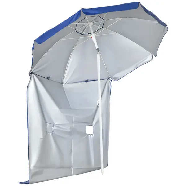 Outsunny Umbrelă de Plajă cu Acoperiș Înclinabil la 45°, Ferestre și 2 Buzunare, Ø191x211 cm, Albastru | Aosom Romania