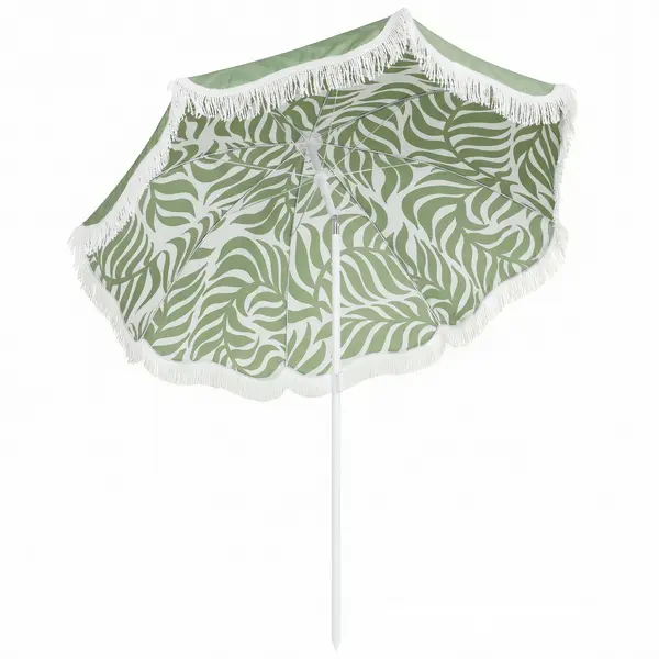 Outsunny Umbrelă de Plajă cu Franjuri Ø180 cm Înălțime Reglabilă Înclinare Ancoraj Nisip și Geantă de Transport UPF30+ Verde | Aosom Romania