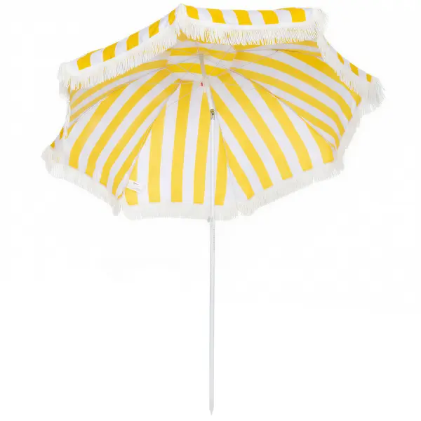 Outsunny Umbrelă de Plajă cu Franjuri Ø180 cm Umbrelă de Terasă Exterioară Înălțime Reglabilă Înclinare 30° Galben și Alb | Aosom Romania