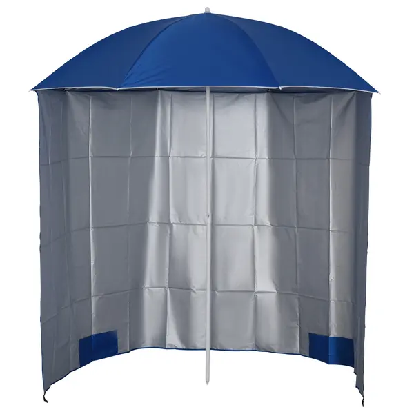 Outsunny Umbrelă de Plajă cu Perdea Laterală, Săculeți pentru Nisip și Țăruși, Ø220x220 cm, Albastru | Aosom Romania