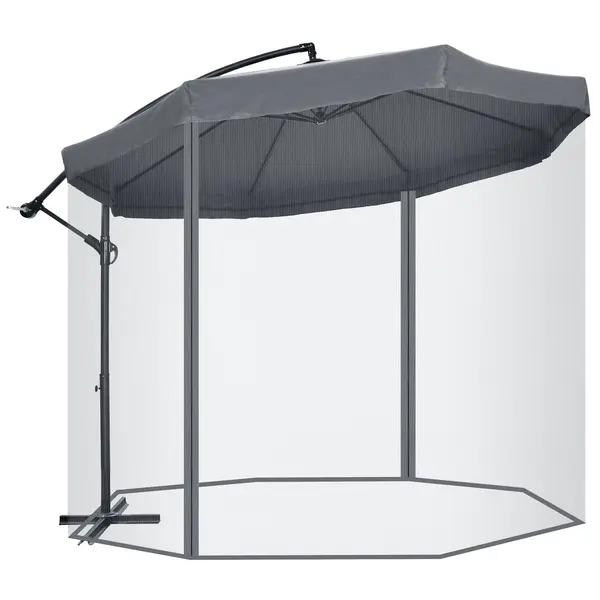 Outsunny Umbrelă de Soare cu Plasă de Țânțari, Deschidere cu Manivelă și Bază Transversală, 295x295x240 cm, Gri | Aosom Romania