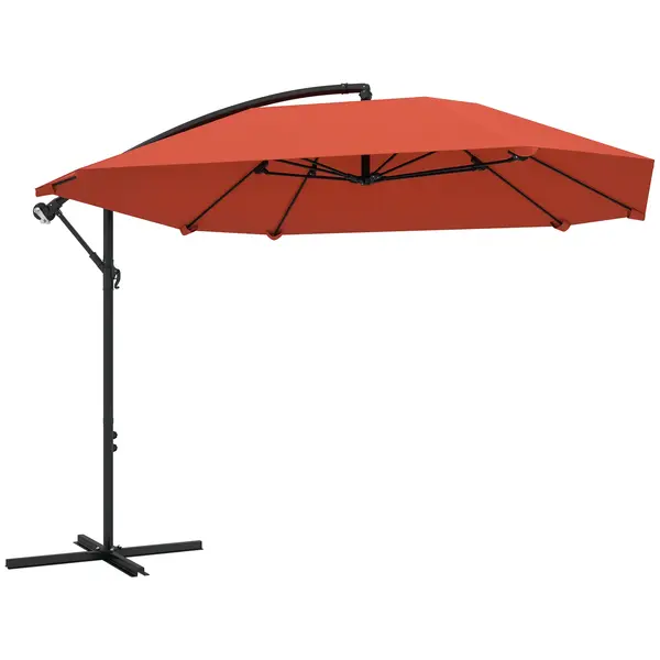 Outsunny Umbrelă de Soare Suspendată cu Bază în Cruce, Articulație Tip Banană și Manivelă, 304x260x245 cm, Maro | Aosom Romania