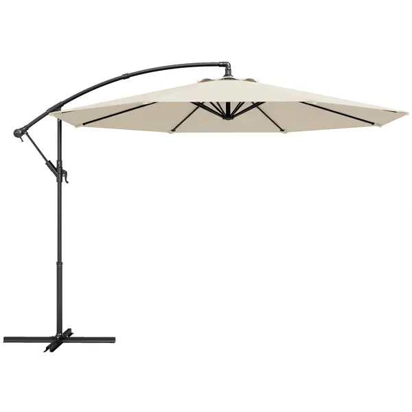 Outsunny Umbrelă Excentrică Ø300 cm cu Bază Încrucișată Copertină Reglabilă și Manivelă UPF30+ pentru Terasă Curte Alb Crem | Aosom Romania