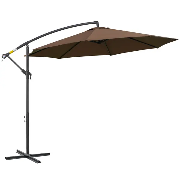 Outsunny Umbrelă Exterioară cu Manivelă, din Oțel și Poliester Rezistent la UV, Ø295x245 cm, Cafea | Aosom Romania