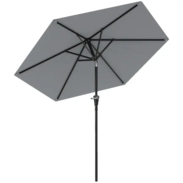 Outsunny Umbrelă Inclinabilă pentru Grădină și Terasă 2.3x2m cu Deschidere Ușoară prin Manivelă, Structură Metalică și 6 Stinghii, Gri | Aosom Romania