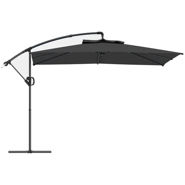 Outsunny Umbrelă laterală pătrată 3 x 3 m cu manivelă, bază încrucișată, umbrelă înclinabilă rotire la 360° țesătură 180 g/m² gri închis | Aosom Romania