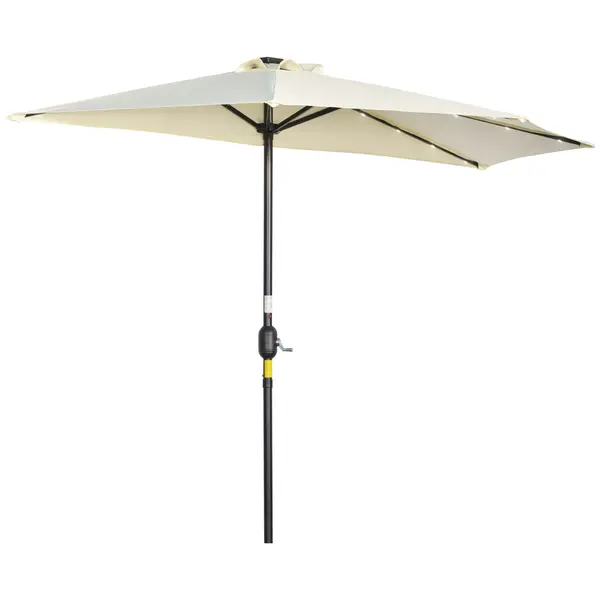Outsunny Umbrelă Semicirculară cu 20 Lumini LED, Panou Solar, Manivelă si Tijă în 2 Secțiuni, 270x135x240cm, Bej | Aosom Romania