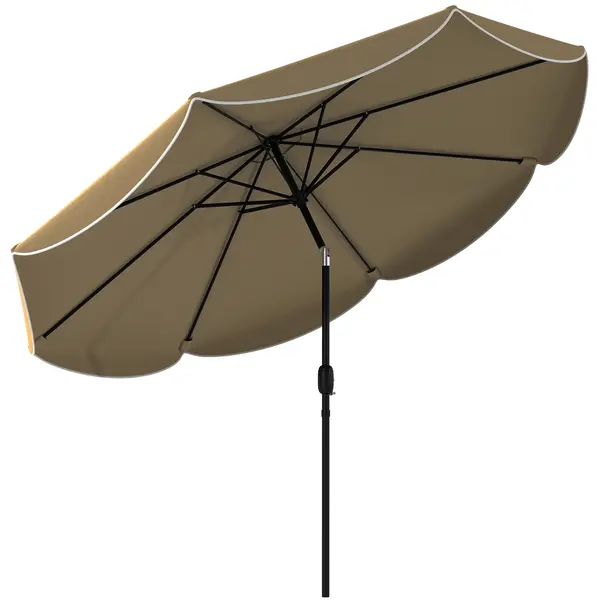 Outsunny Umbrelă Terasă Exterioară Ø2,7 m cu Înclinare Reglabilă 3 Poziții Manivelă și Volant Khaki | Aosom Romania