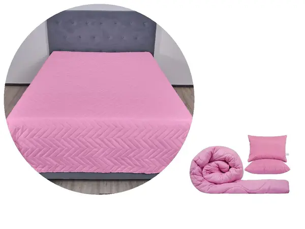 Pachet 1 Set SomnART gama Coral, Pilota 200x220 cm si 2 perne 50x70 cm + Cuvertura Microfibra, 210x240, Sweet Liliac