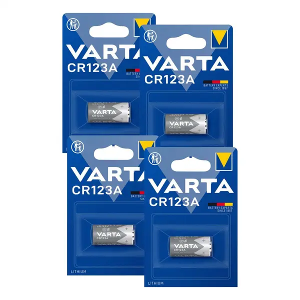 Pachet 4 Baterii Litiu Varta 3V CR123A 1430mAh, Dimensiuni 16.8 x 34.55 mm Blister 1, BA085164