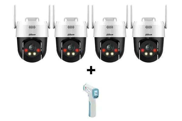 Pachet 4 camere supraveghere IP Wi-Fi PT, 2K 5MP, 4mm, Iluminare duala 30m si termometru, Dahua SD2A500HB-GN-AW-PV-0400X4