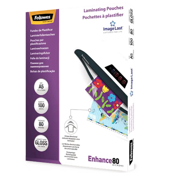 Pachet 5 buc folie laminat fellowes a5 80 microni 100 bucati/top Folie laminat Fellowes A5 80 microni 100 bucati/top