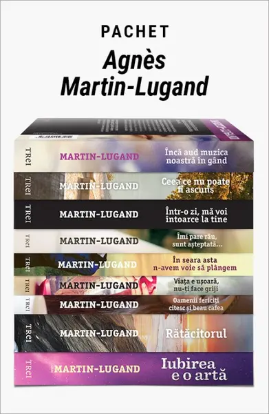 Pachet Agnès Martin-Lugand. Iubirea e o artă/Rătăcitorul/Oamenii fericiţi citesc şi beau cafea/Viața e ușoară, nu-ți face griji/În seara asta n-avem voie să plângem/Îmi pare rău, sunt așteptată/Într-o zi mă voi întoarce la tine/Ceea ce nu poate fi ascuns