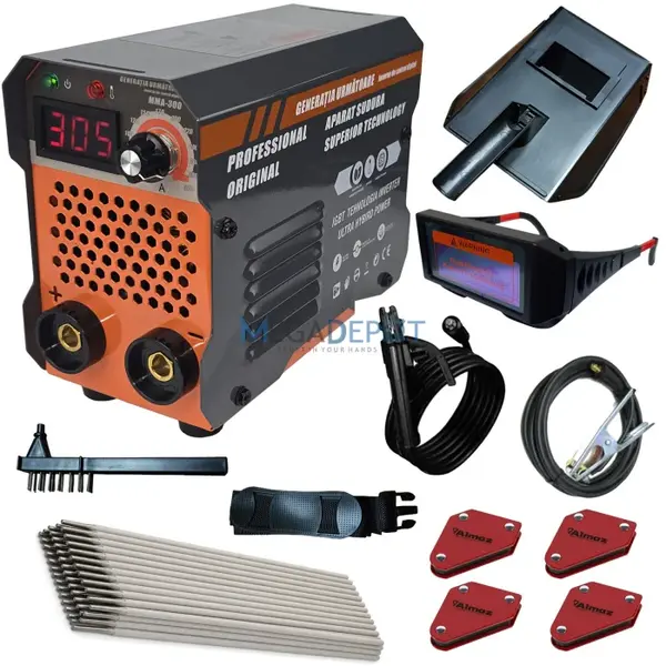 Pachet Aparat de sudura ( Invertor ) Ural MMA 300, Ochelari automati, 4 x Magneti suporti, 1kg electrozi, Cablu 3m, Afisaj Digital, Next Generation
