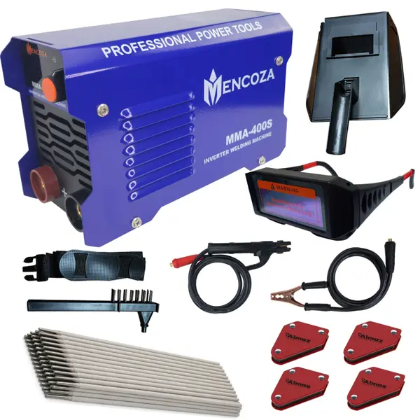 Pachet Aparat de sudura tip invertor Mencoza MMA 400S, 400Ah, Ochelari automati, 4 suporti magnetici, 1 kg electrozi, anti-lipire, protectie anti-incalzire, afisaj, electrozi 1.6-5mm, toate accesorii
