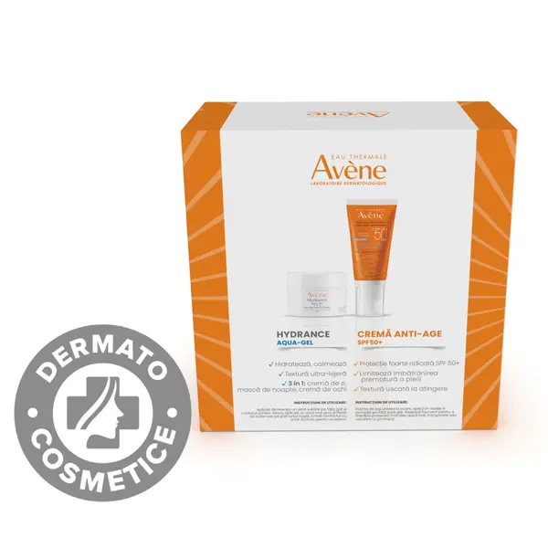 Pachet Aqua-Gel hidratant Hydrance 50ml + Crema anti-age cu SPF50+ 50ml, Avene