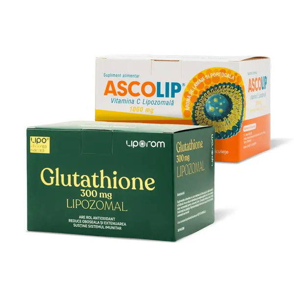 Pachet Ascolip 1000mg, 30 plicuri si Glutathione lipozomal 300mg, 30 plicuri