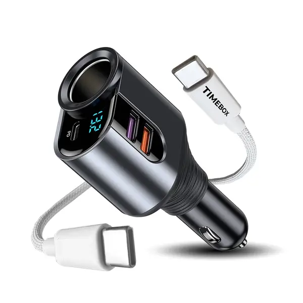 Pachet Auto Timebox, Type-C la USB-C, 4 in 1, 166W, 1m, cu 1 x soclu auto, Alb - Default Title