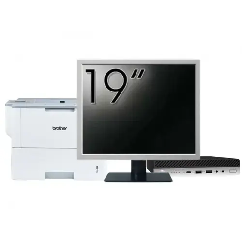 Pachet Calculator refurbished HP EliteDesk 800 G3 Mini PC, Intel Core i5-6500T 2.50GHz, 8GB DDR4, 256GB SSD + Monitor 19" & Imprimanta Brother HL-L6300DW