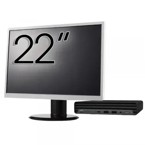 Pachet Calculator Refurbished HP EliteDesk 800 G6 Mini PC, Intel Core i5-10500T 2.30 - 3.80GHz, 8GB DDR4, 256GB SSD + Monitor 22"