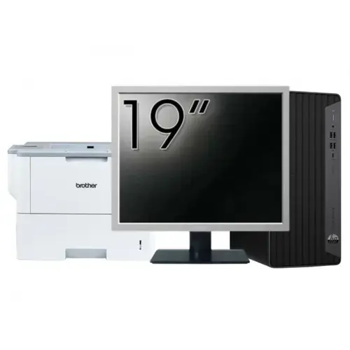 Pachet Calculator refurbished HP EliteDesk 800 G6 Tower, Intel Core i5-10400F 2.90 - 4.30GHz, 16GB DDR4, Placa Video AMD Radeon R7 430 2GB, 256GB SSD + Monitor 19" & Imprimanta Brother HL-L6300DW