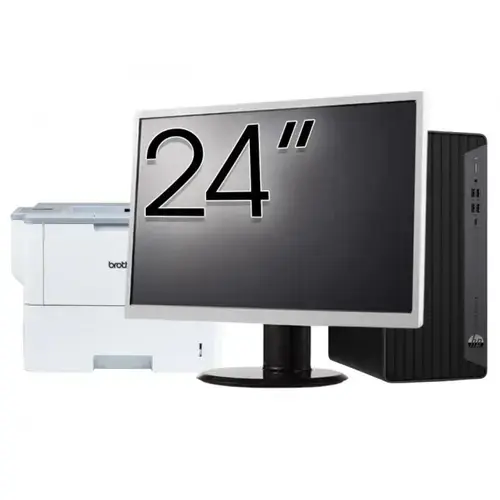 Pachet Calculator refurbished HP EliteDesk 800 G6 Tower, Intel Core i5-10400F 2.90 - 4.30GHz, 16GB DDR4, Placa Video AMD Radeon R7 430 2GB, 256GB SSD + Monitor 24" & Imprimanta Brother HL-L6300DW