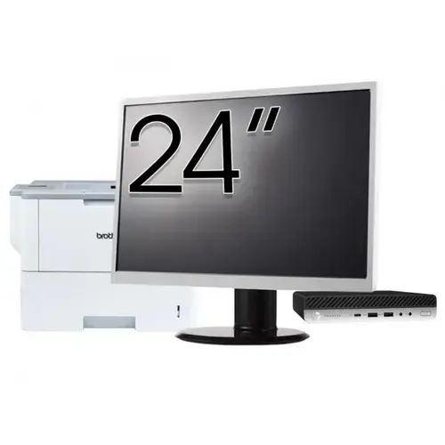 Pachet Calculator refurbished HP ProDesk 400 G4 Mini PC, Intel Core i5-8500T 2.10 - 3.50GHz, 8GB DDR4, 256GB SSD + Monitor 24" & Imprimanta Brother HL-L6300DW