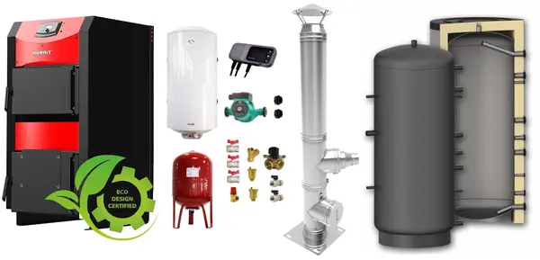 Pachet Centrala combustibil solid Sunsystem Burnit NWB PRIME 30 kW, puffer, cos inox, boiler termoelectric, vas expansiune, pompa circulare, controller pompa, fitinguri montaj