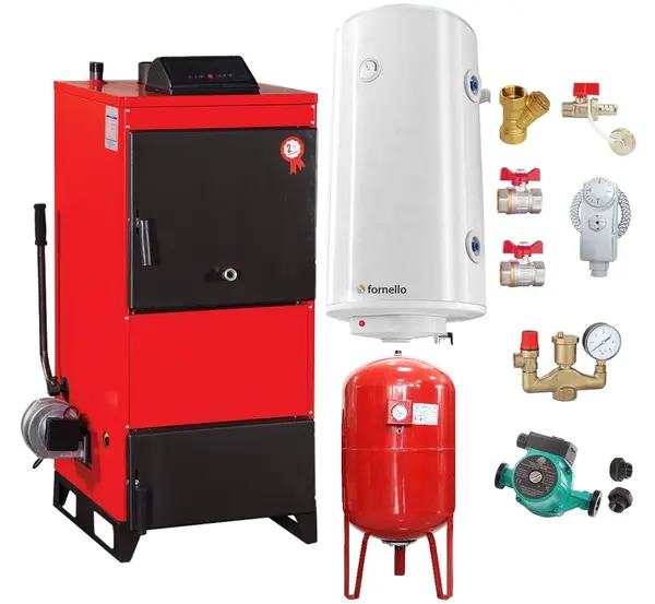 Pachet Centrala pe combustibil solid Fiama D2-60 Putere 70 kW, cu Ventilator si Automatizare, Boiler Termoelectric, Pompa, Vas Expansiune si Fitinguri