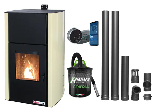 Pachet control de la distanta, Termosemineu pe peleti Fornello Fiama Confort 25 kw, complet echipat pentru incalzire, Pompa, Vas expansiune, Automatizare, Termostat ambiental Salus IT 800, Aspirator Cenusa si Kit evacuare 2.5 ml