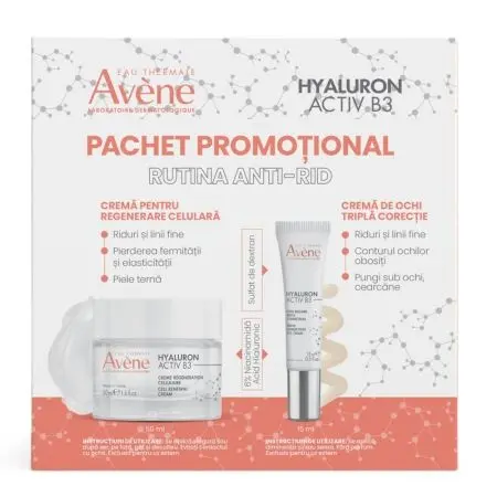 Pachet Crema pentru regenerare celulara 50 ml + Crema de ochi cu tripla actiune 15 ml Hyaluron Activ B3, Avene
