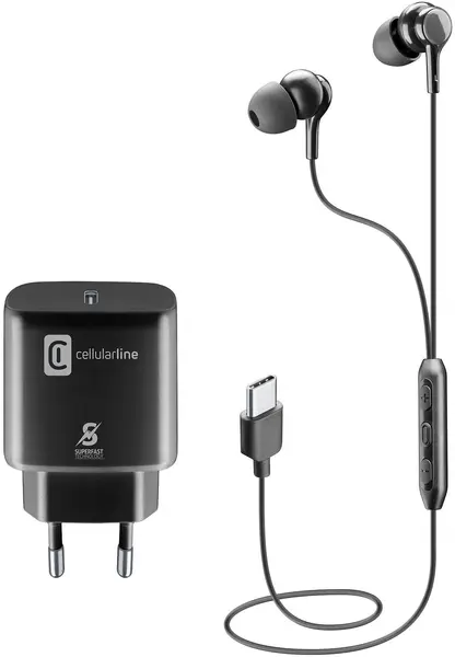 Pachet cu căști și încărcător Cellularline - Samsung, negru
