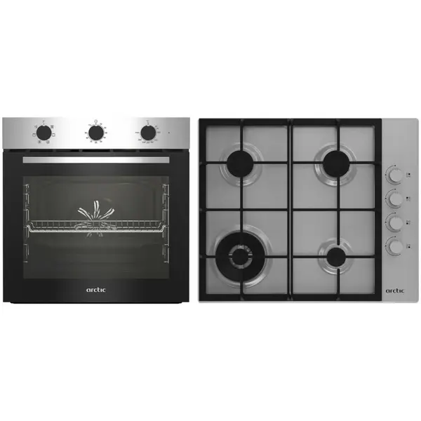 Pachet cuptor electric si plita gaz Arctic ARSE11130XD, Incorporabil, 72 l, 6 functii, 4 arzatoare, Arzator Wok, Clasa A