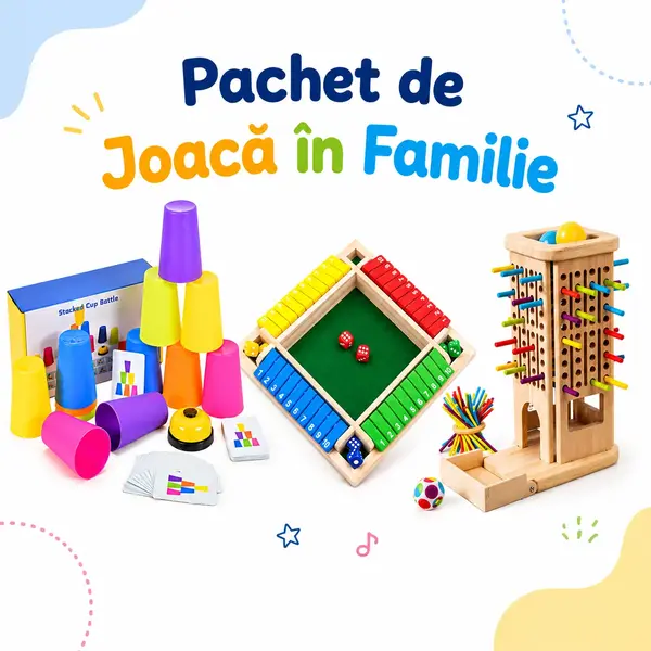 Pachet de Joaca in Familie - 3 Jocuri de Societate din Lemn
