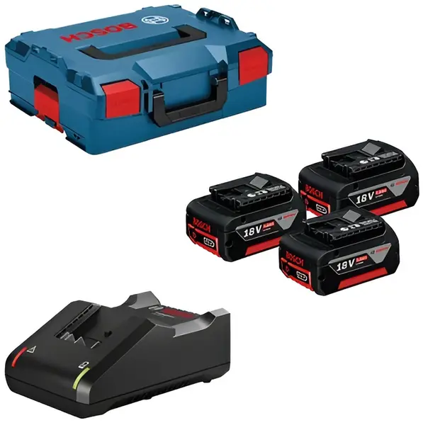 Pachet de pornire fără fir Bosch - baterii GBA 18V-5.0Ah, încărcător GAL 18V-40 și geantă