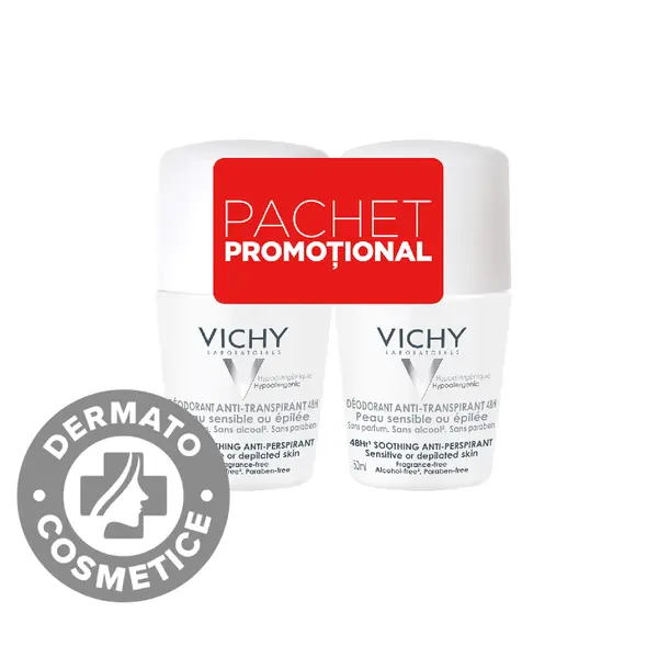 Pachet Deodorant roll-on antiperspirant 48h, 2x50ml, Vichy