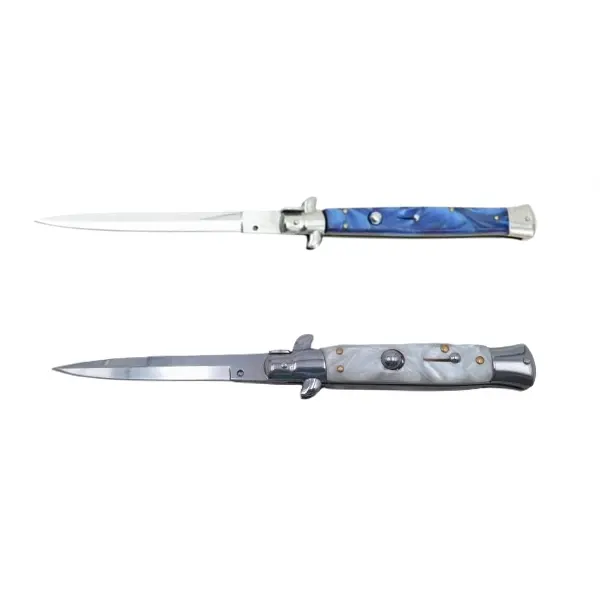 Pachet doua bricege automate, lama stiletto, 23 cm, albastru argintiu