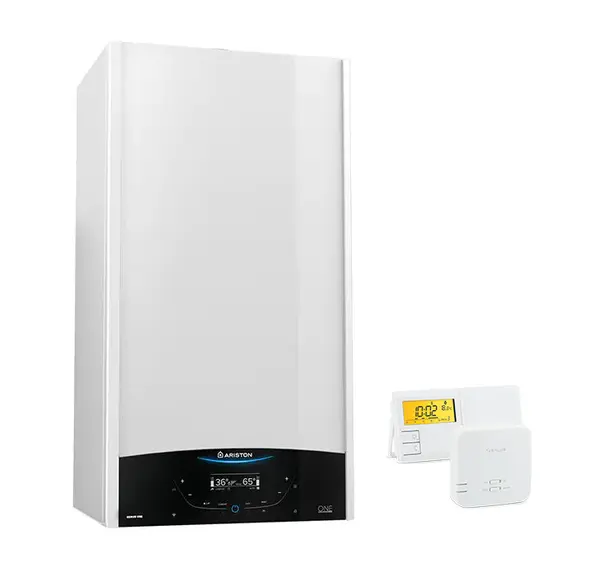Pachet economic centrala termica in condensare Ariston Genus One+ 24 EU 24 kW, kit evacuare gaze arse Ariston si Termostat Radio Comanda Salus 091FLRFV2 incluse