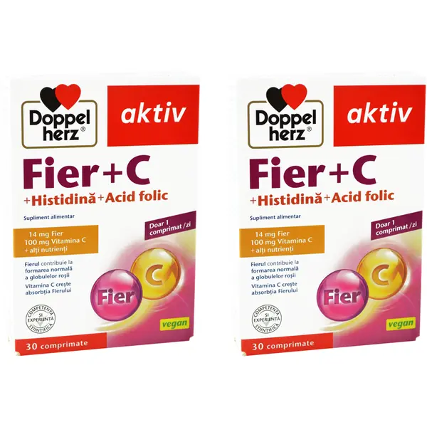 Pachet Fier + Vitamina C + Histidina + Acid Folic Aktiv 30cpr + 30cpr