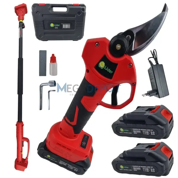 Pachet Foarfeca electrica + tija extensibila, 2 x acumulatori LIDER PREMIUM 48V, 6000mAh, geanta de transport