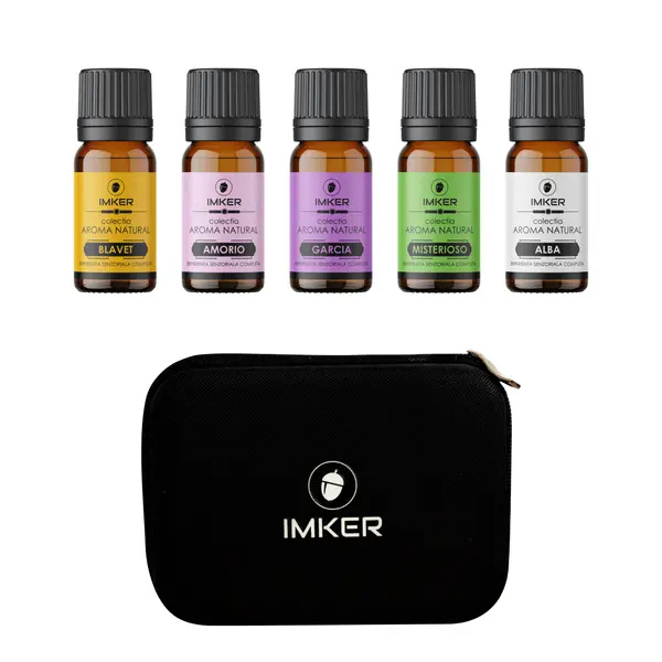 Pachet geanta si 5 parfumuri din uleiuri esentiale IMKER Aroma Natural
