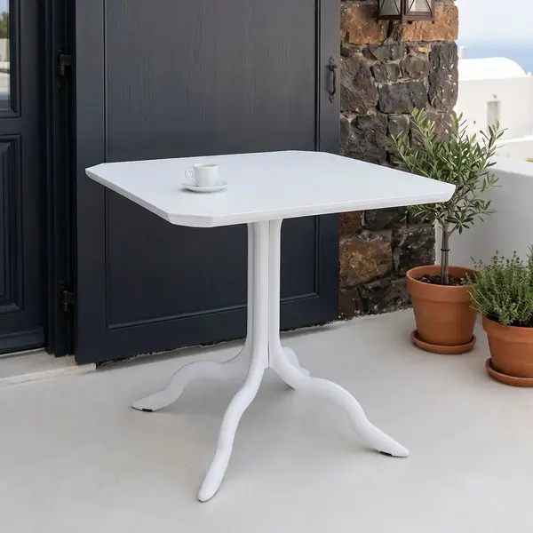Pachet icon Pakoworld masa in culoarea alb, 80x80x74.5cm Pachet masă Icon Pakoworld din plastic, culoare alb, 80x80x74.5 cm